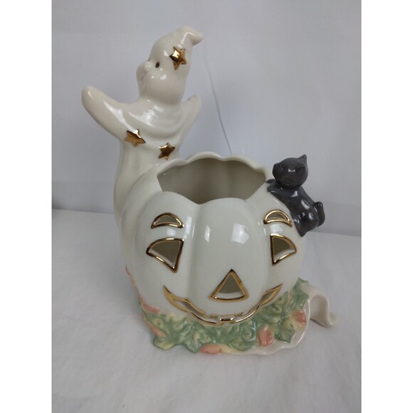 Lenox Other - Lenox Occasions White Ghost with Pumpkin and Cat Votive Candle Holder